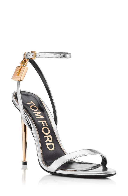 Shop Tom Ford Padlock Naked Metallic Pointy Toe Sandal In 1g004 Silver