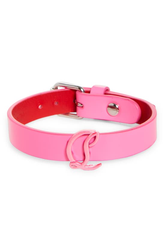 Christian Louboutin Cl Logo Leather Bracelet In Fluo Pink/ Fluo Pink