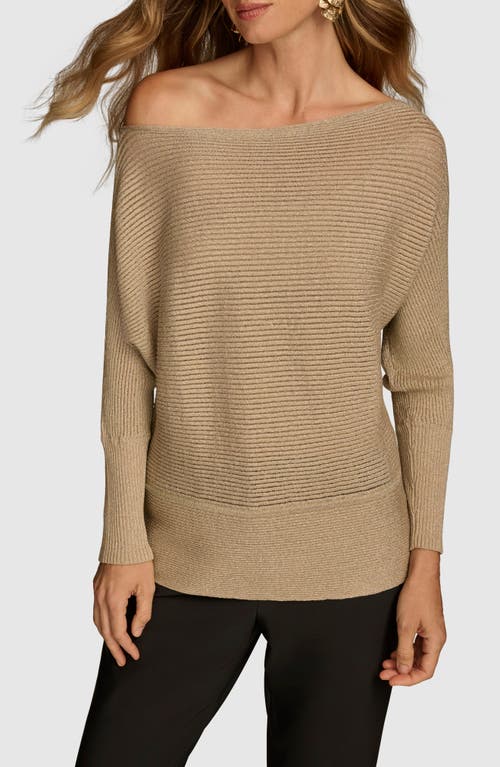 Donna Karan New York Metallic Rib One-Shoulder Sweater in Gold 