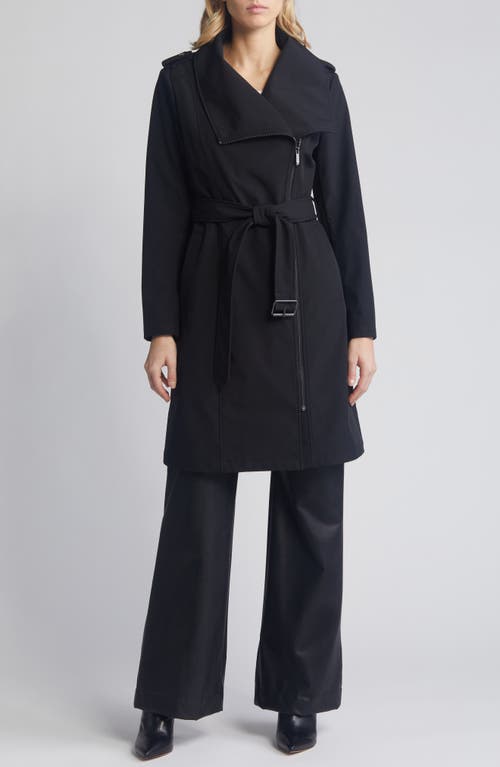Oversize Collar Belted Water Resistant Coat in Black