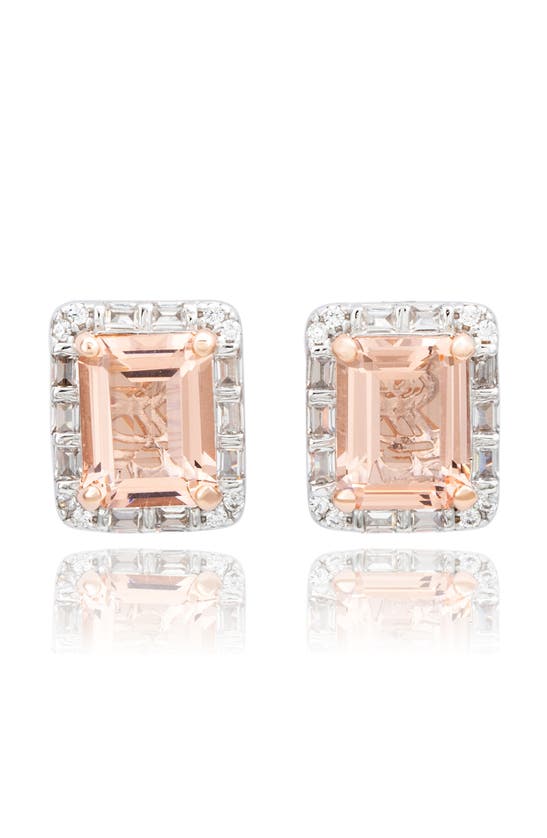 Suzy Levian Emerald Cut Cubic Zirconia Halo Stud Earrings In Pink