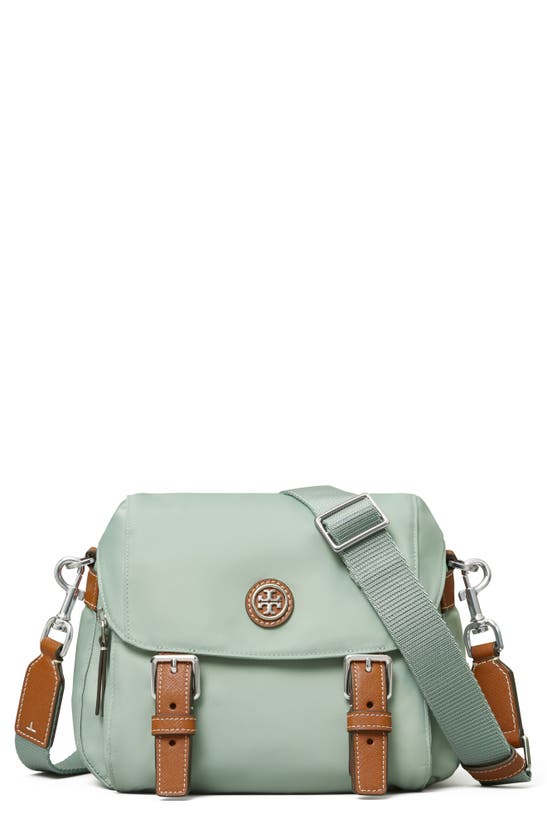 Tory Burch Small Nylon Messenger Bag In Blue Celadon