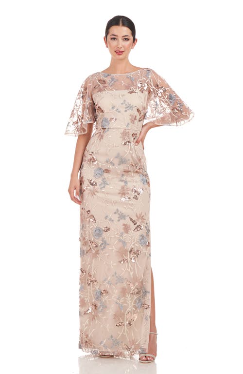 Shop Js Collections Daphne Embroidered Sequin Column Gown In Mauve/silver