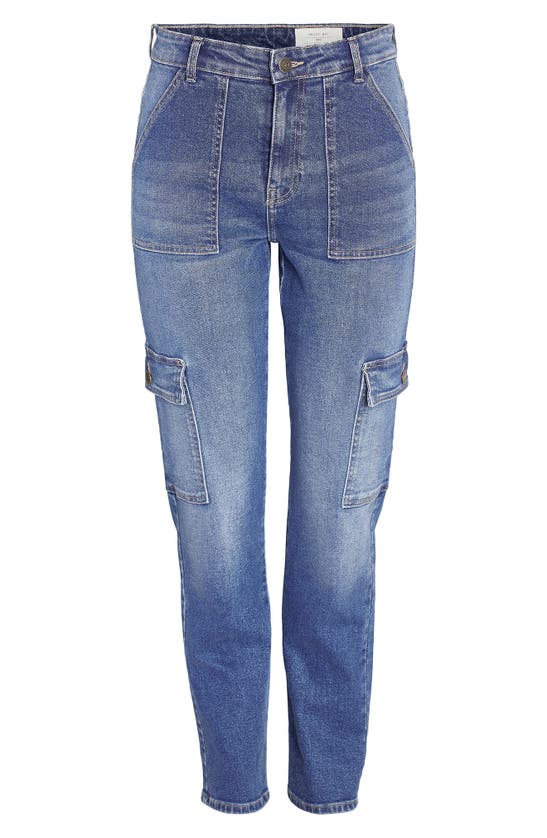 Noisy May Moni High Waist Ankle Skinny Cargo Pants In Medium Blue Denim