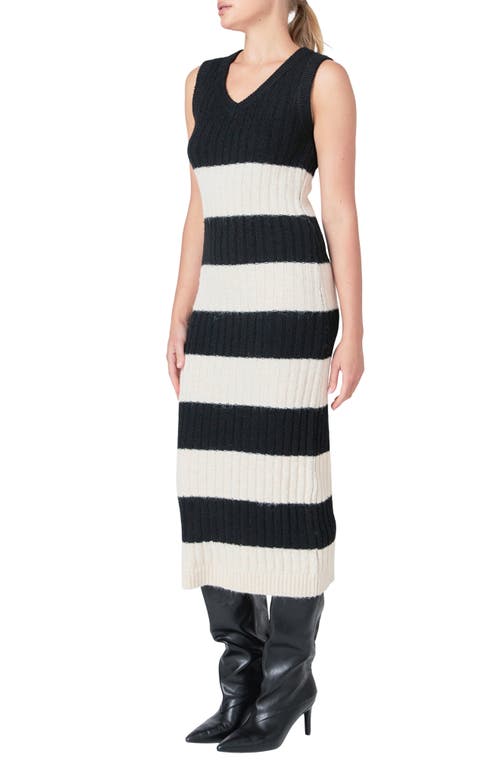 Endless Rose Stripe Midi Sweater Dress In Black/cream