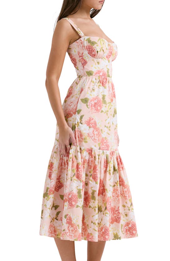 Shop House Of Cb Elia Floral Stretch Cotton Blend Corset Sundress In Peony Print