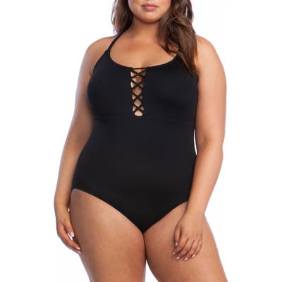 Plus Size La Blanca Island One-Piece Swimsuit, Black