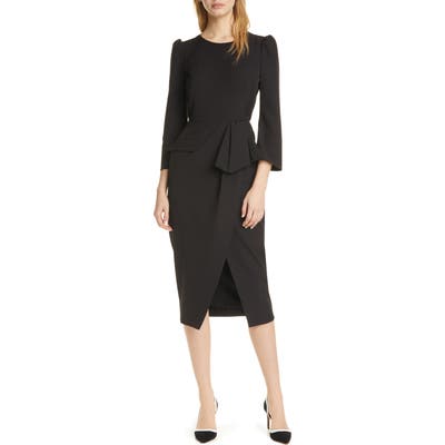 Saloni Valentine Puff Bell Sleeve Midi Dress, Black