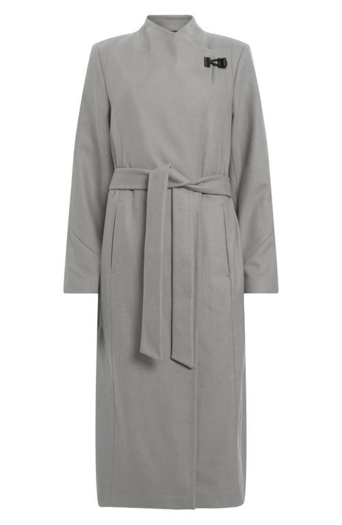 Shop Allsaints Riley Wool Blend Belted Coat In Ultimate Grey