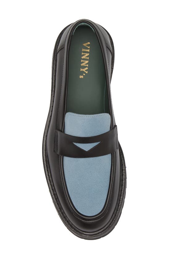 Shop Vinny's Richee Two-tone Lugged Penny Loafer In Black/ Light Blue