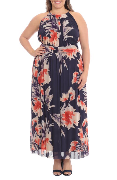 Maggy London Floral Maxi Dress Navy Coral Taupe at Nordstrom,