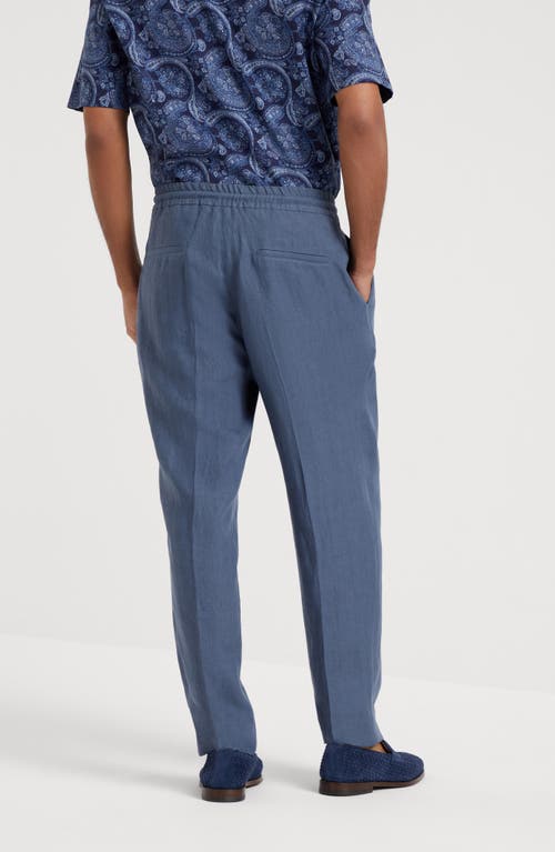 Shop Brunello Cucinelli Linen Canvas Trousers In Indigo