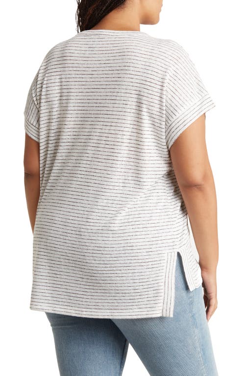 Shop Bobeau Stripe Side Slit T-shirt In Ivory/taupe
