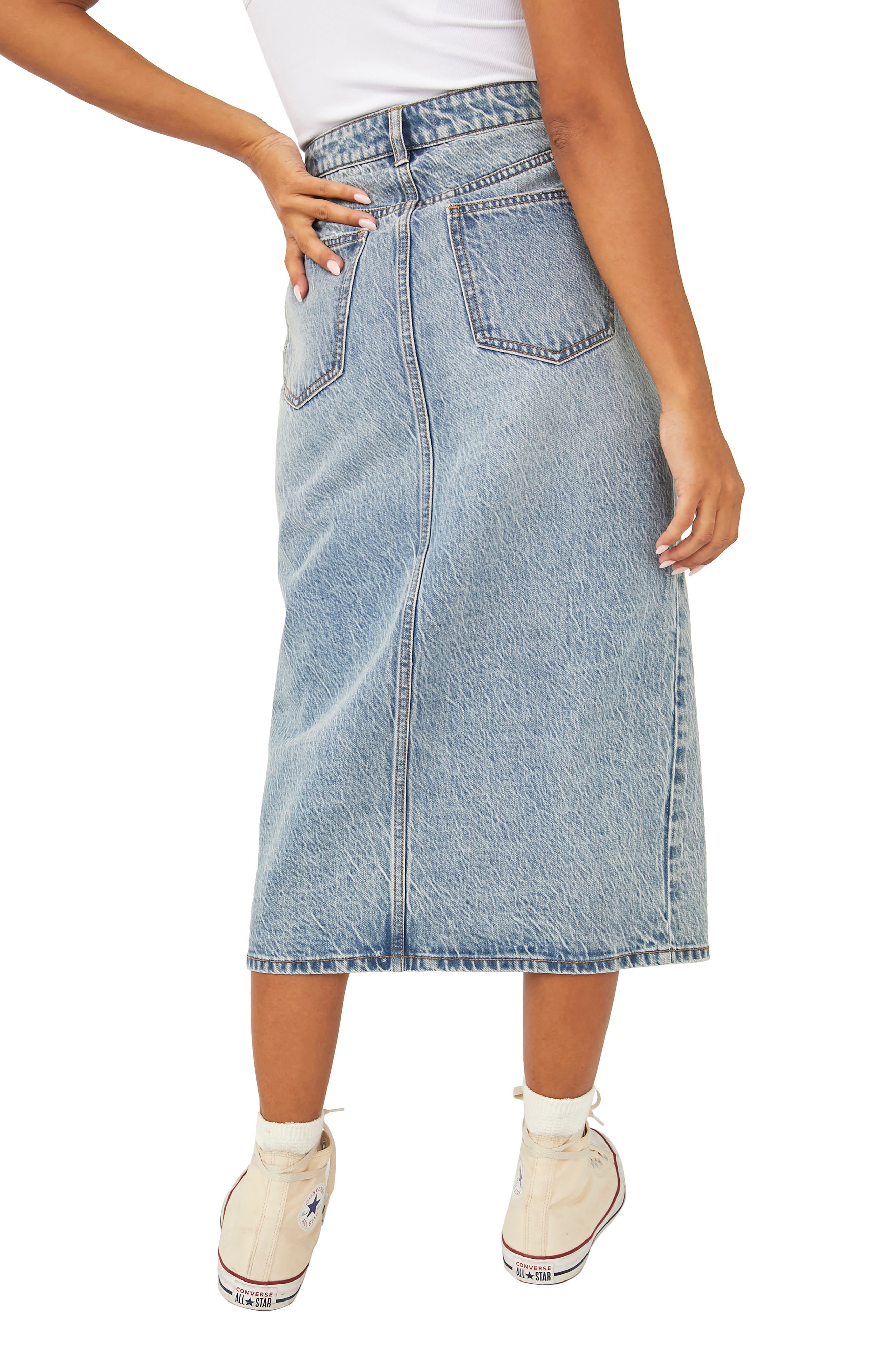 Free People Calabasis Denim Midi Skirt 