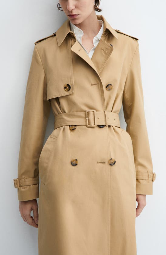 Mango Classic Double Breasted Water Repellent Cotton Trench Coat In Beige