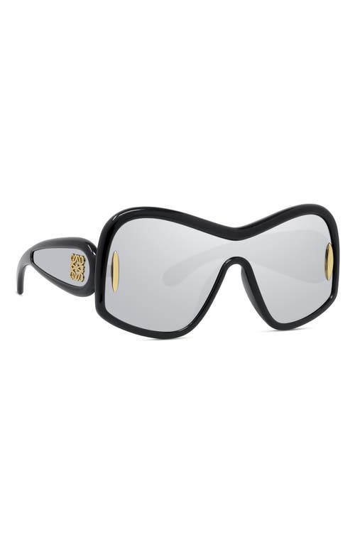 Shop Loewe Anagram 144mm Mirrored Mask Sunglasses In Shiny Black/smoke Mirror