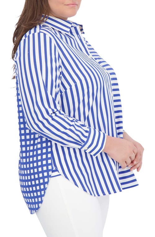 Foxcroft Mixed Stripe Cotton Sateen Button-up Shirt In Blue