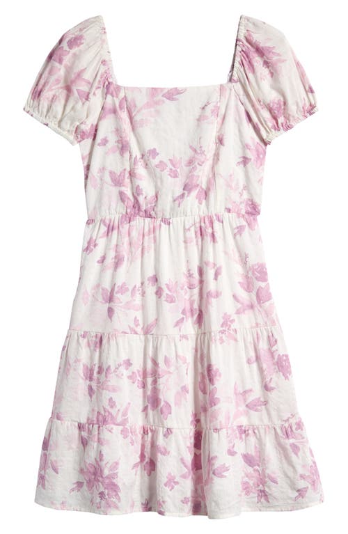 Nordstrom Kids' Floral Puff Sleeve Back Cutout Dress In Ivory Egret Daydream Floral