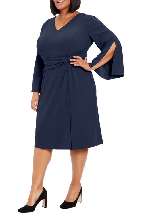 London Times Flare Sleeve Twist Waist Midi Dress In Navy