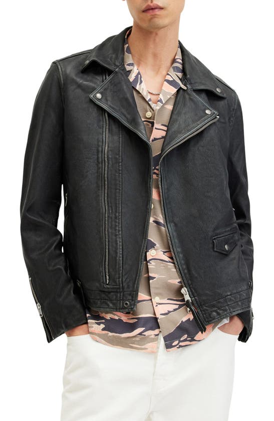 Shop Allsaints Rosser Leather Biker Jacket In Black/ Grey