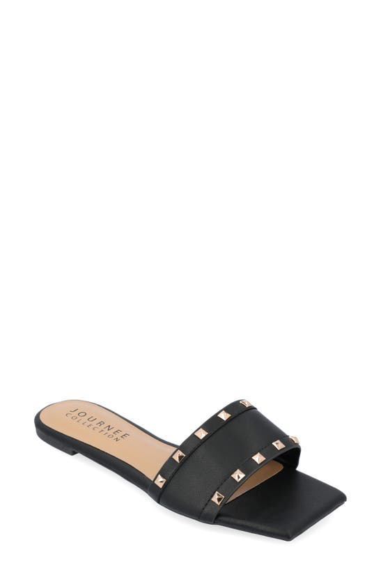 Journee Collection Treena Studded Flat Slide Sandal In Black