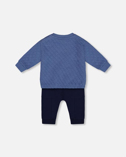 Shop Deux Par Deux Baby Boy's Quilted Sweatshirt And Fleece Pant Set Blue In Moonlight Blue