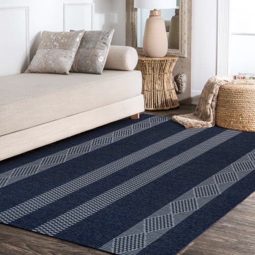 Jonathan Y Nautisk Trellis Stripe Machine-washable Area Rug In Navy/gray