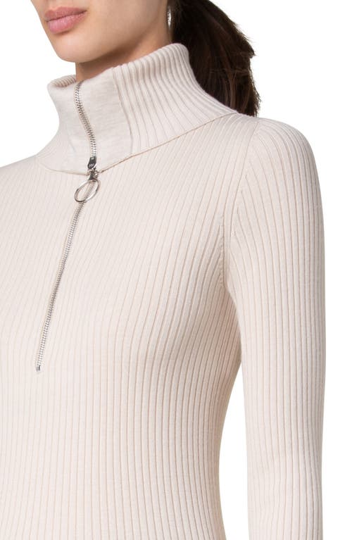 Shop Akris Punto Wool Rib Half Zip Sweater In Chalk