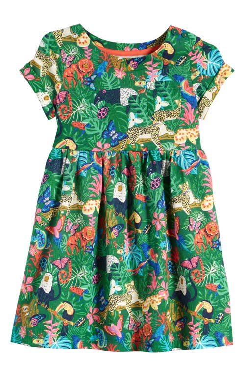 Mini Boden Kids' Print Cotton Jersey Dress In Spruce Green Rainforest