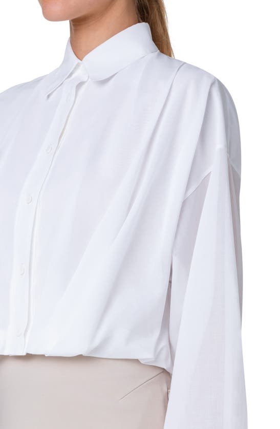 Shop Akris Pleated Waist Cotton Voile Button-up Shirt In Ecru