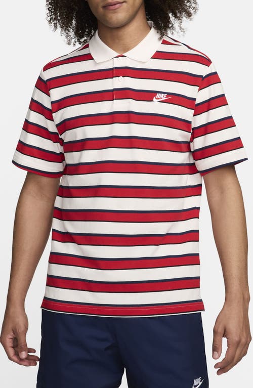 Shop Nike Club Stripe Cotton Polo In Sail/white