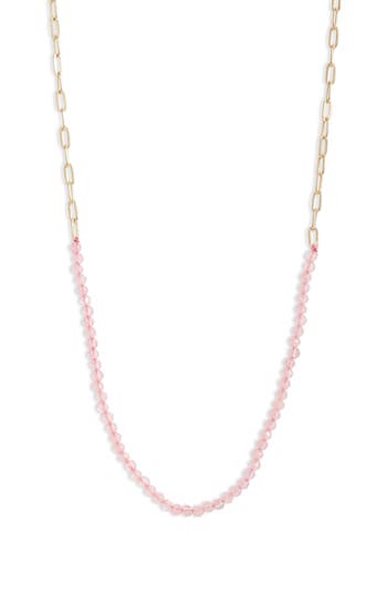 Argento Vivo Sterling Silver Paper Clip Chain & Stone Frontal Necklace In Pink
