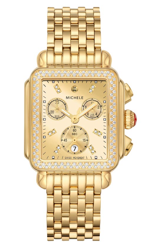 Michele Deco Diamond Chronograph Bracelet Watch, 35mm In Gold