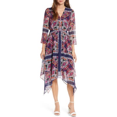 Vince Camuto Paisley Handkerchief Hem Midi Dress, Blue