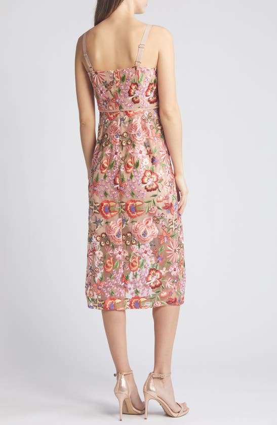 Shop Sam Edelman Floral Embroidered Midi Sheath Dress In Beige Multi
