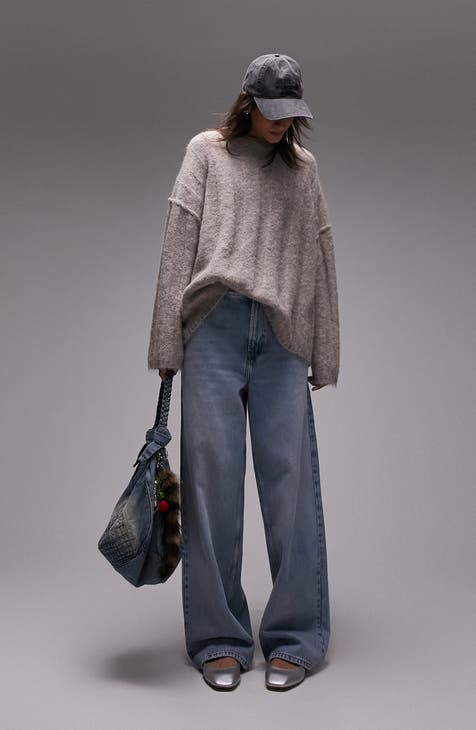 TOPSHOP Knitted Slouchy Jumper in Gray