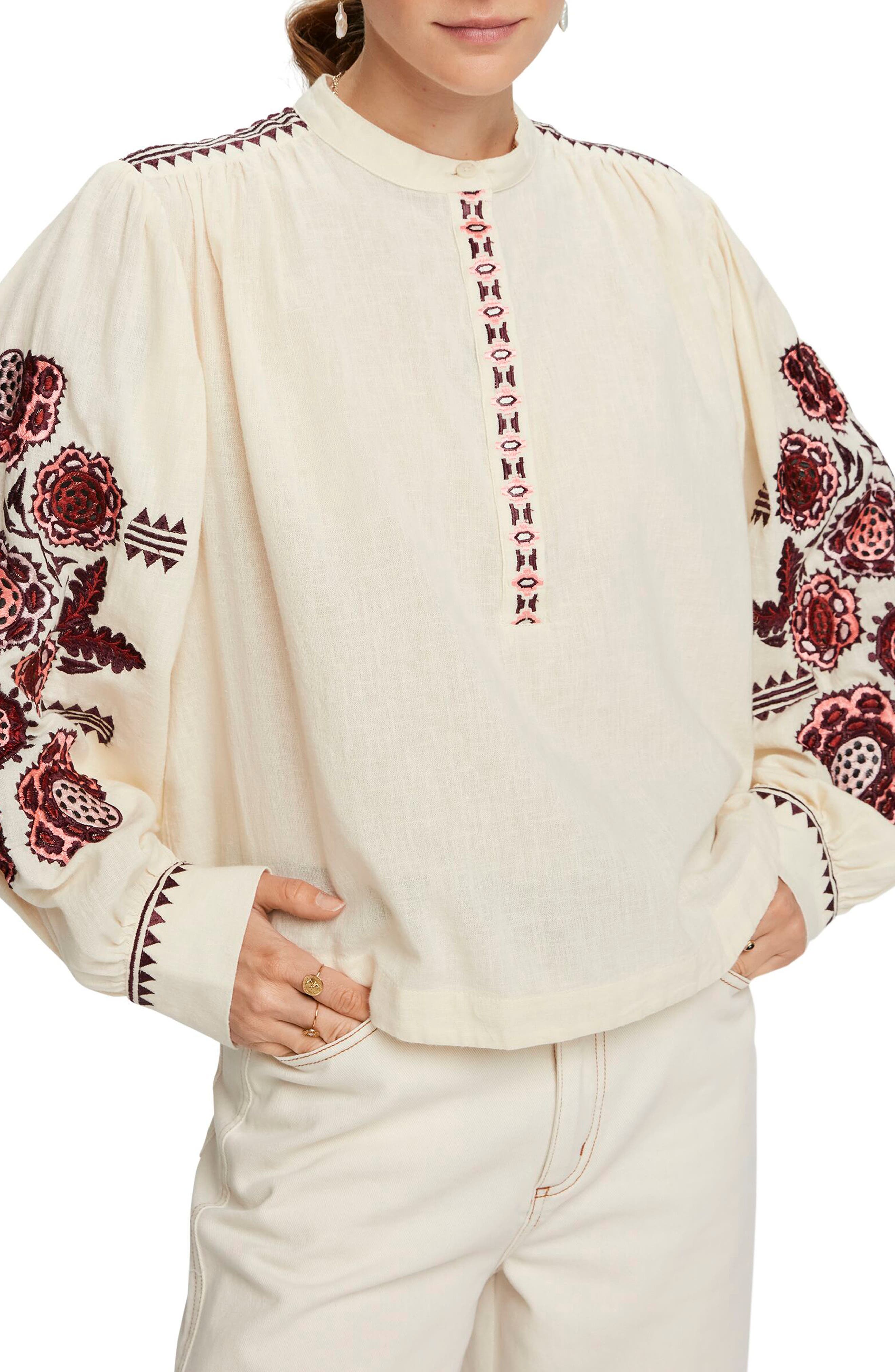 Scotch & Soda EMBROIDERED PEASANT TOP