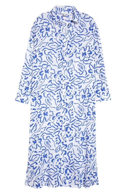 Topshop Sketch Long Sleeve Cotton Maxi Shirtdress in Medium Blue