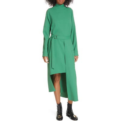 Tibi Chalky Drape Cutout Long Sleeve Dress, Green
