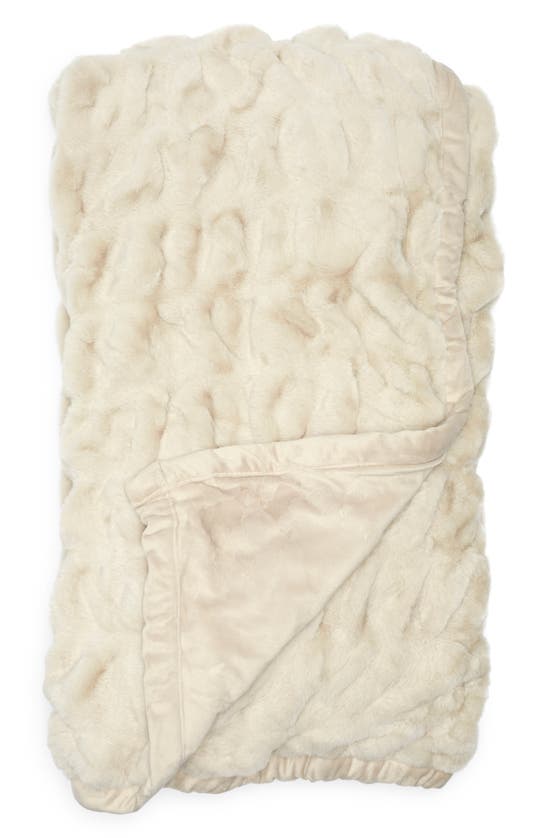 Northpoint Ruched Reversible Faux Fur Throw Blanket In Neutral