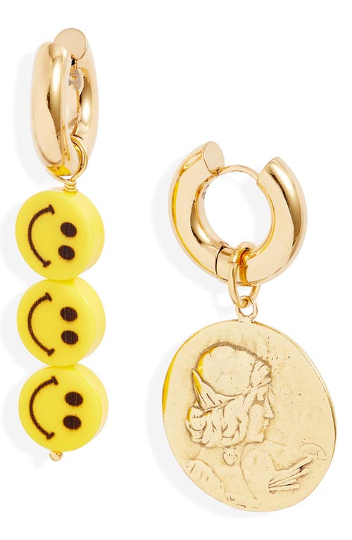 Timeless Pearly Mismatched Hoop Earrings in Yellow+Gold