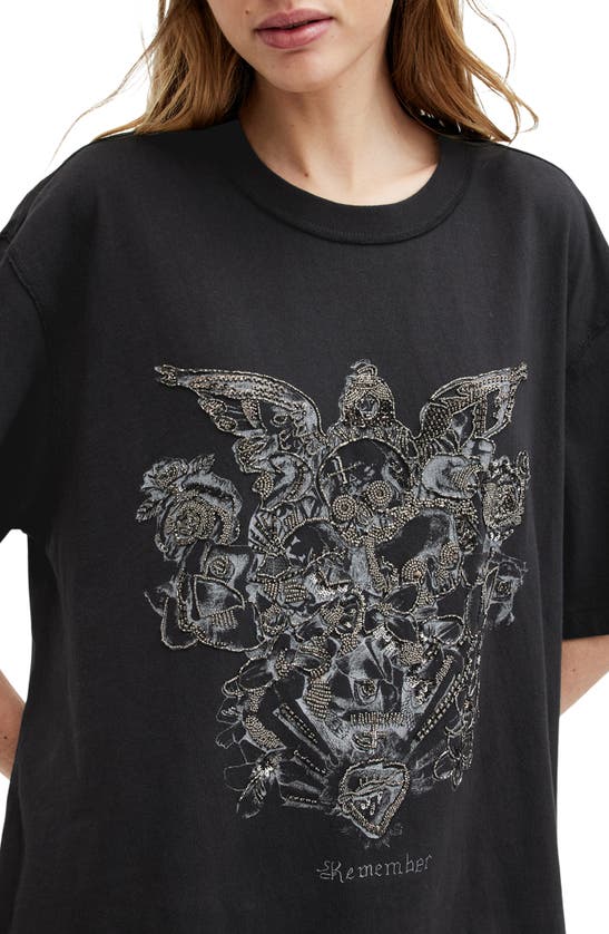 Shop Allsaints Covenant Oversize Embellished Cotton Graphic T-shirt In Washed Black