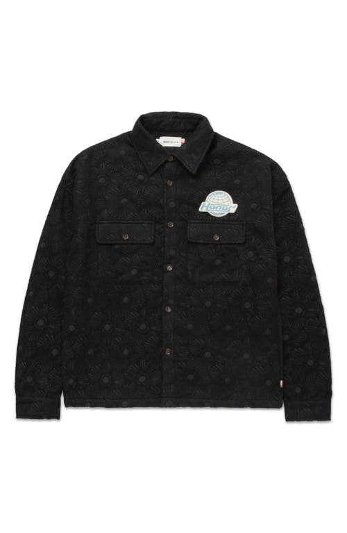 Shop Honor The Gift Textured Floral Button-up Overshirt In Black