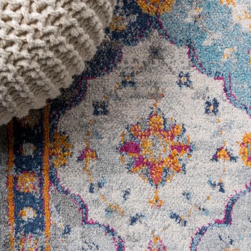Jonathan Y Kirman Bohemian Medallion Area Rug In Light Gray/blue/orange