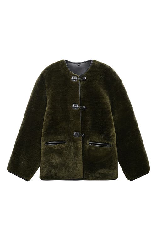 Mango Faux Fur Jacket In Khaki Green