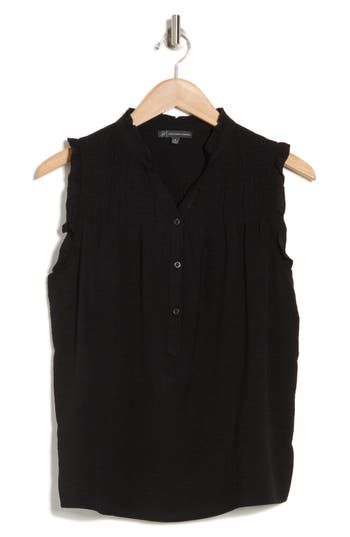 Adrianna Papell Smocked Sleeveless Top In Black