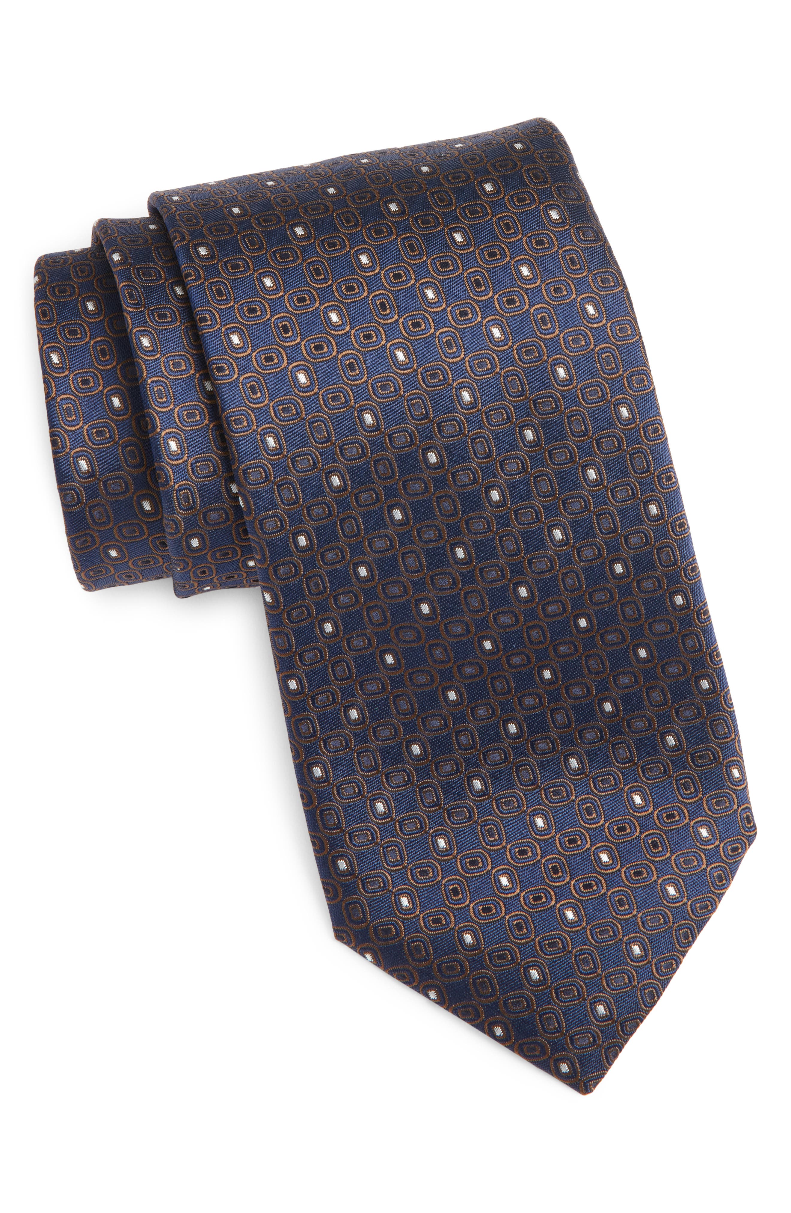 Canali Medallion Pattern Silk Tie in Navy Cover