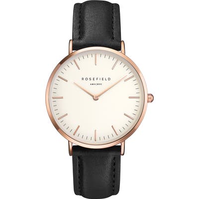 Rosefield Bowery Leather Strap Watch,