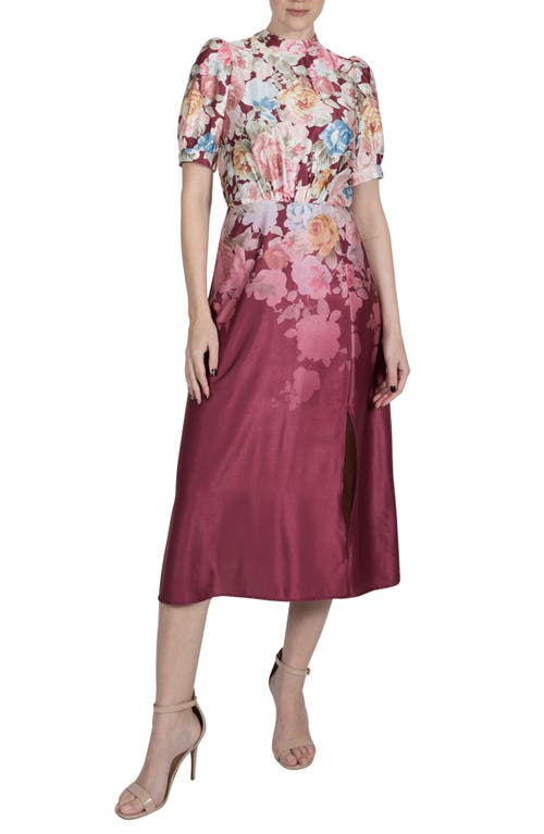 Julia Jordan Floral Print Midi Dress Burgundy Multi at Nordstrom,