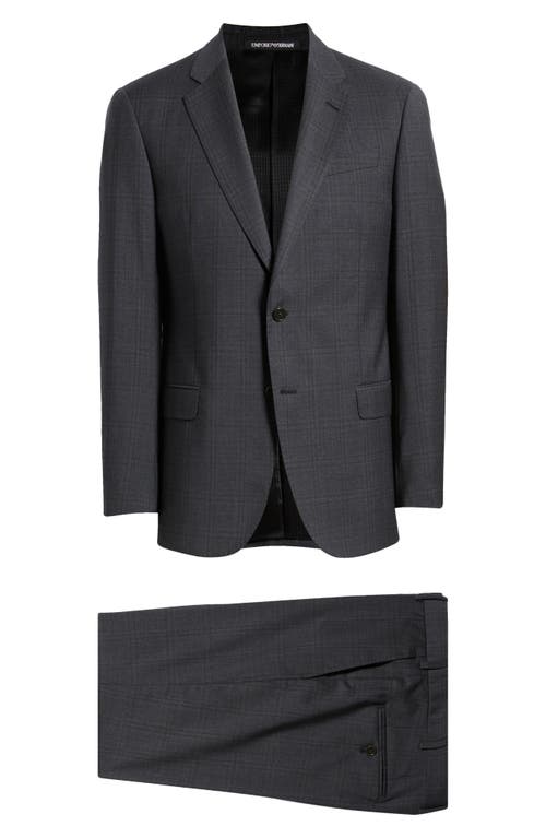 Emporio Armani Windowpane Plaid Virgin Wool Suit in Grey